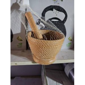 wooden mortar and pestle set is designed for grinding small amounts of spices, herbs, or garlic.
