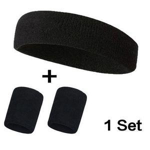 Elastic Sweat Absorbent Set For Man And Woman, Includes Sports Headband And Wristbands Black