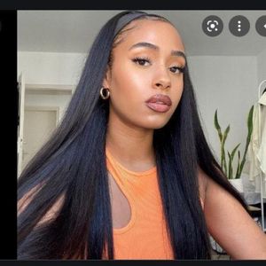 Long Silk Bone Straight Headband Wig