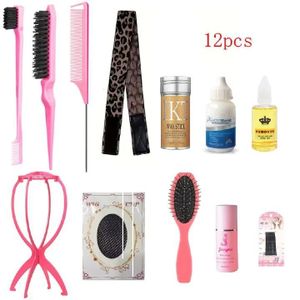 12pcs Wig Care Kit Hair Styling Comb Set wigs glue + Lace Wig Remover + Wax Stick +Edges Brush+ Elastic Band Set+Wig Stand+Wig Care Solution +Mesh Wig Cap