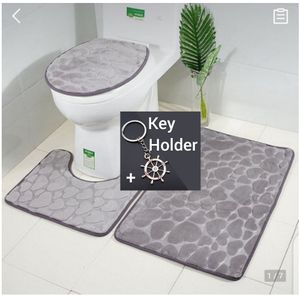 Classy Decor 3 In 1 Toilet Floor Mat + Pedestal Rug + Toilet Lid Cover Foot Mat + Key Holder