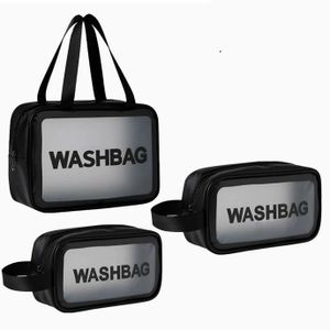 3pcs S/M/L Pu Transparent One Piece Makeup And Toiletries Bag, Large Capacity Pvc Semi Transparent Frosted Portable Storage Bag