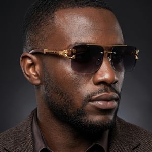 Leopard Print Rimless Square Sunglasses, Wood Texture, Outdoor & Party