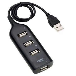 High-Speed 4-Port USB 2.0 Hub Splitter Adapter for Laptop, PC, iMac, and Desktop Computer – Portable Slim Multi-Port USB Expansion Dock with Extension Cable, Plug and Play (Black)