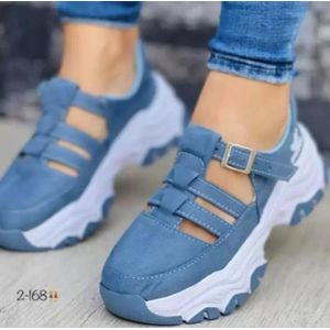 Ladies Wedge Platform Sandals Blue And White