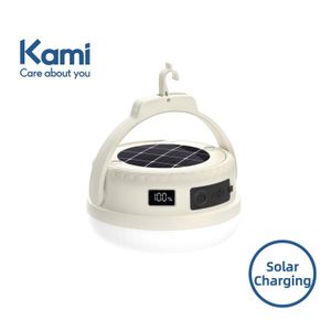 Kami Rechargeable LED Emergency Light Bulb.Solar & Type-C Charging.High brightness.non-glaring illumination.3000mAh.Stepless Dimming.Hook Bulb.Market Stall Light-Pale Yellow
