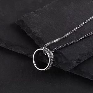 Men's Vintage Engraved Ring Pendant Necklace (70cm Stainless Steel Chain)