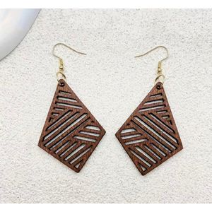 Geometric Perforated Wooden Drop Earrings