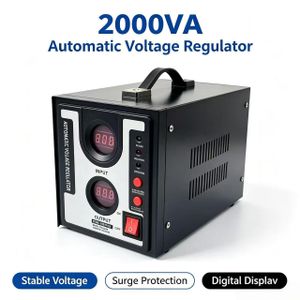 Portable 2000VA AVR Automatic Voltage Stabilizer Regulator, Dual Digital Display, Multi Safety Protection, Heavy Duty Voltage Booster for Home Shop Aircon Fridge TV Computer