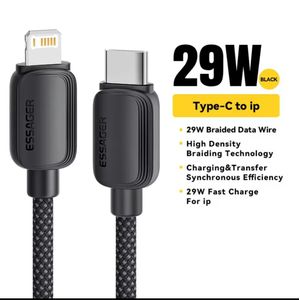 ESSAGER 29W USB C to Lightning Fast Charging Cable - For iPhone 14/13/12 Pro Max - Braided - 1M - Black