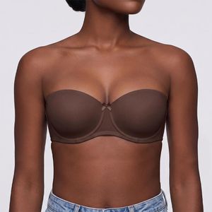 Binnys Sexy Fitted Dark Brown Bra, Invisible Transparent Strapless, Half Cup,Detachable Straps, Convert to a Bandeau, Comfortable Breathable, Suitable for All Seasons, Women's Balconette Bra