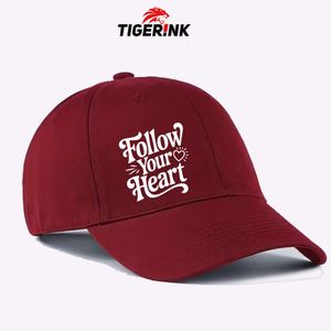Tigerink Unisex Adjustable Baseball Cap – “Follow Your Heart” Inspirational Print (UV Printing)– Burgundy