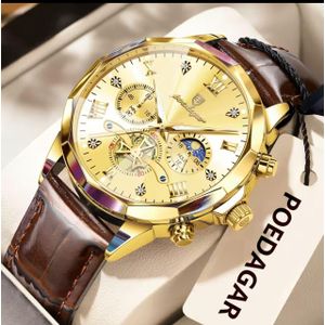 POEDAGAR Beautiful Leather Strap And Highly Sophisticated Wristwatch.