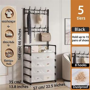 3-in-1 5-layer shoe rack cap storage cabinet, metal folding storage cabinet, comprehensive design, simple shoe rack with dust-proof membrane for household shoe box storage