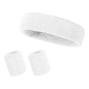 Elastic Sweat Absorbent Set For Man And Woman, Includes Sports Headband And Wristbands white