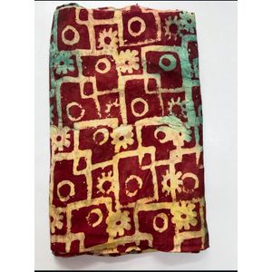 Adire Crepe- Wine with Yellow & Green Patterned