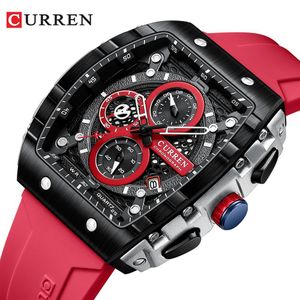 Curren 8442 Red Fashion Men Watch Brand Unique Square Design Luxury Sports Quartz Wristwatch
