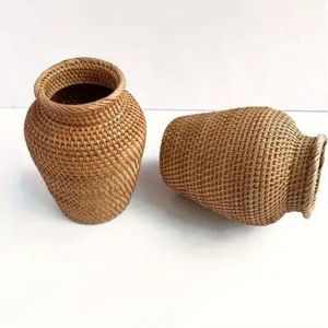 Clo Boho-Chic Handwoven Rattan Vase - Decorative Flower Vessel for Home & Office, Perfect for Living Room, Bookshelf, and Entryway, Flower Vases Home Decor