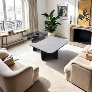 Square modern round stone tea table set for Living room home use, 