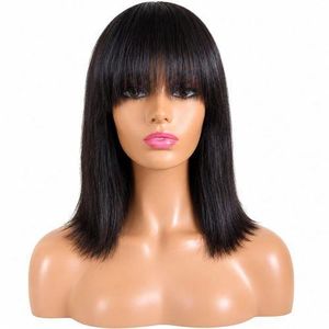 Straight Bob Wig with Bangs – Full Fringe Wig, Sleek Straight Bob Wig 