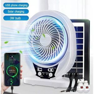 Fan Fever 8" Inches Solar Fan light Solar Powered AC/DC Rechargeable Solar Fan with Solar Panel + LED Bulbs + USB for Indoor & Outdoor