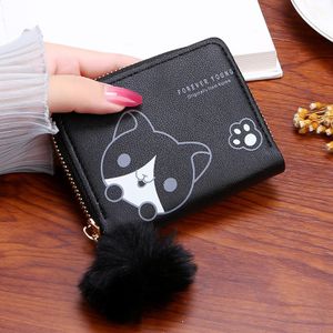 1pc Women's Wallet Cute Cat Short Wallet Leather Small Purse Girls Money  Bag Card Holder Ladies Female Hasp