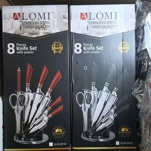 Alomi Stainless Steel High Quality 8-Piece Kitchen Knife & Accessories Set with 360 Degree Stand