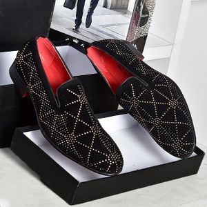 Paris Men's Luxury Rhinestone Velvet Loafers Premium Slip-On Wedding & Party Dress Shoes – Black/Gold