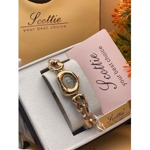 Scottie Ladies Oval Quartz Watch Stainless Steel Bracelet Crystal Diamond Bezel Roman Numerals Wristwatch With  Gift Box 