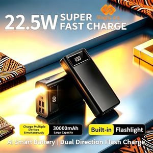 MingDe era 30000mAh portable power bank, supports PD 22.5W USB-C fast charging, built-in flashlight, and LED display.