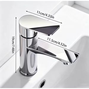 Clo 1 Bathroom Sink Chrome Hot And Cold Faucet, 11.48cm Spout Length Design - More Stable Water Flow Without Splashing, Spout Tilt Angle Detail Design - Inclined Water Flow for Easy Cleaning, Water Saving Technology