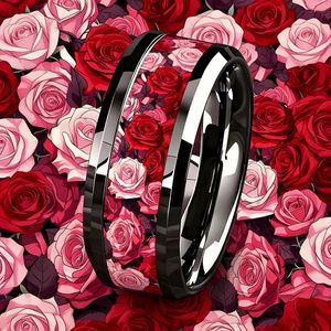 Romantic Rose Stainless Steel Rings Women Men Engagement Wedding Band Polished Bevel Stainless Steel Ring Jewelry