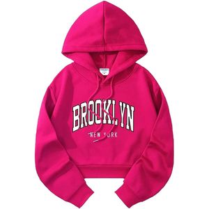 New York Crop Hoodies for Women Teen Girls Solid Color Hooded