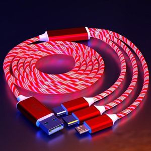 BHW Red LED Flowing 3-in-1 Fast Charging Cable Multi USB Glowing Cord