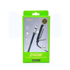 Rexi 240W Type-C To Type-C Foldable Stand Charging Cable (RKF240-CC) - 1.5m Fast Charger For Laptops, MacBooks, iPhones & Android