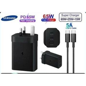 Samsung 65W 3-Port Super Fast Charging Adapter Block for Galaxy S26 Ultra S25 Ultra/S25/S25+/S24 Ultra/S24/S24+/S23 Ultra/S23/S23+/S22/S22 Ultra/S22+/Z Fold 3/ laptops