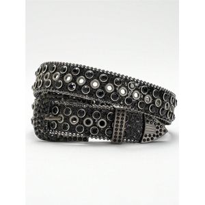 Unisex Solid Color Belt, Rhinestone Buckle Hip Hop Punk Y2K Street Waist Belt for Men Women