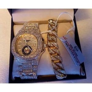  Keep Moving "stone-ice" Gold watch & Hand chain _(fully boxed) 