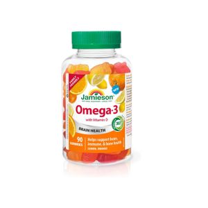 Jamieson Omega-3 Gummy with Vitamin D3,Orange and Lemon Flavours, Family Friendly (3+).90 Gummies
