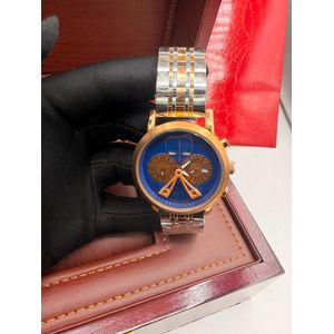 TEMEITE Highly Sophisticated & Extra Rugged Men's Silver & Gold/Blue Chain Wristwatch For Money Makers 