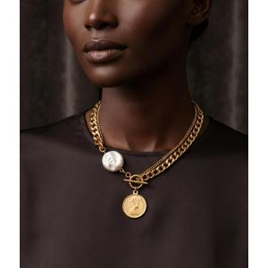 Ladies Sleek Gold Steel Necklace
