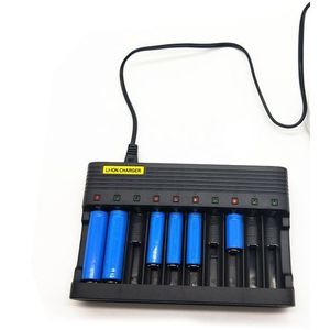 10 Slots Multiple Battery Chargers For 16340/14500/18650/18500 Rechargeable Batteries