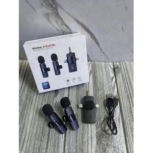 2-in-1 Dual Wireless Lavalier Microphone - Plug & Play Noise Reduction Mic for iPhone, iPad & Type-C Android Phones (Type-C + Lightning Adapters)