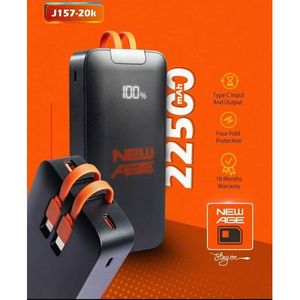 New Age Power Bank 22500 22.5W IOS/ TypeC Inbuilt Cables