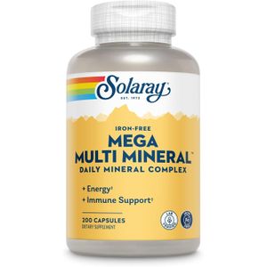 Solaray Chelated Mega Multi Mineral, Iron Free, 200 Capsules