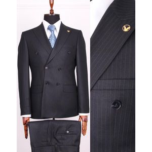 Men Double Breasted Strip Turkish Black Suit 