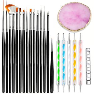 22-Piece DIY Nail Art Brush Set  with Resin Palette, Dotting Pen, Brushes / Holder