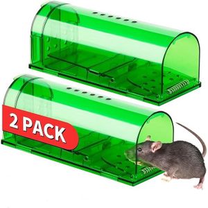 Set of 2 Green Humane, Non-Lethal Live Mouse Traps - Reusable with Cleaning Brush - Outdoor Small Animal Catch Cages