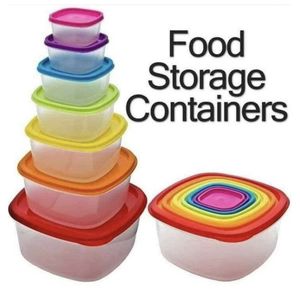 Food Storage Containers With Coloured Lids - 7 Pieces