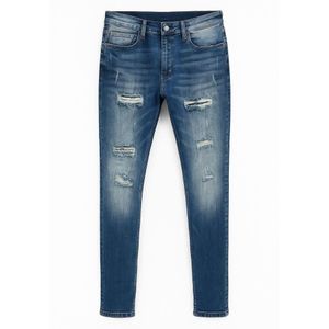 Men's Fashionable Trendy Skinny Ripped Jeans- Dirty Blue